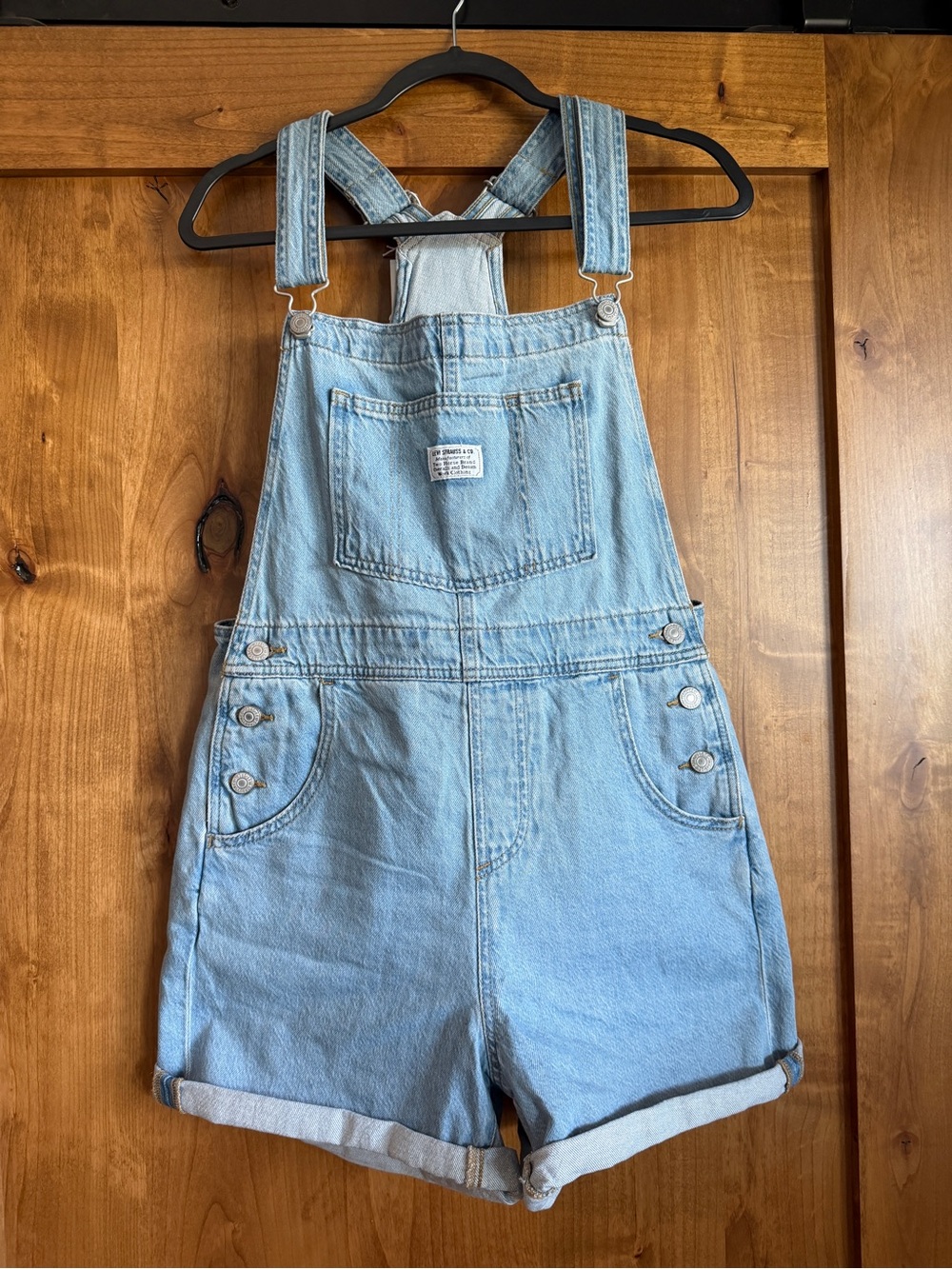 Light Wash Denim Short Overalls - Women
